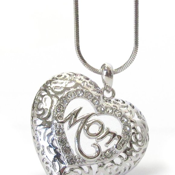 Mother's Day White Gold Plated and Crystal Mom Necklace - Picture 2 of 2
